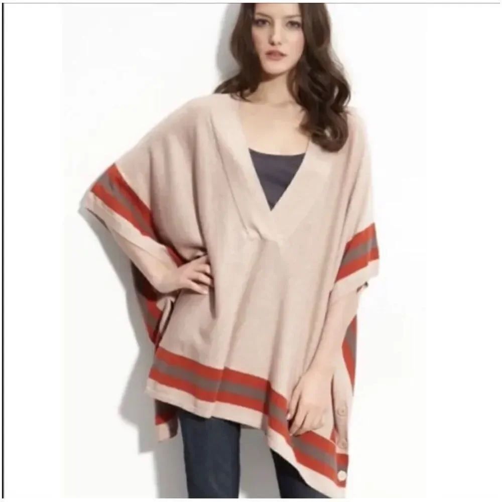 Hinge Oversized Poncho v-neck sweater cotton blend size S